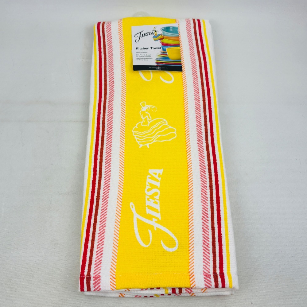 Fiesta Kitchen Dish Towel Sunflower Stripe Yellow Dancing Lady 16x28 Fiestaware